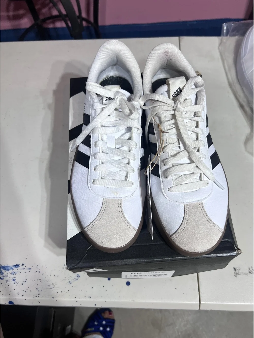 size 9 Adidas White and Black Classic Sneakers with Gum Sole